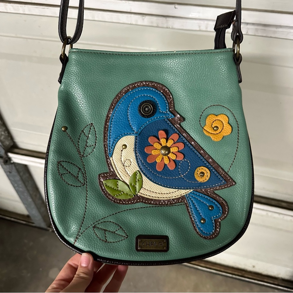 Chala Green and Blue Bird Crossbody Bag